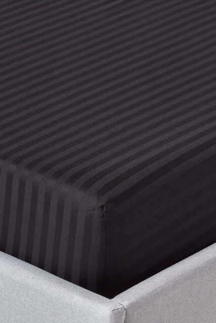 Homescapes Egyptian Cotton Satin Stripe Fitted Sheet 12 inch 330 Thread Count in Black - Size: King Fitted - image 1