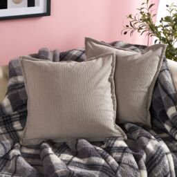 OHS 2 Pack Ribbed Oxford Edge Corduroy Cushion Covers Square Pillowcases in Grey - Size: 45 cm x 45 cm - thumbnail 1