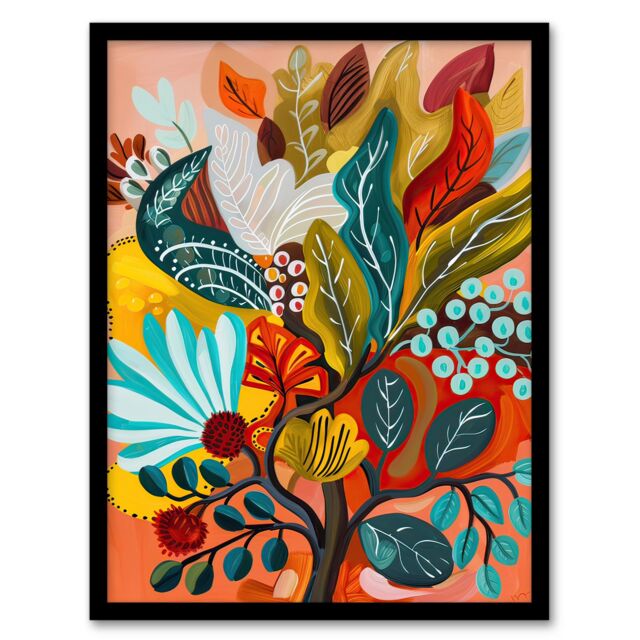 "Artery8 Colourful Floral Botanical Bouquet Painting Framed Art Print - Size: W12"" x H16""" - image 1