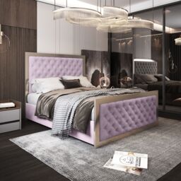 Casani Maddison Upholstered Soft Velvet Metal Bed Frame in Pink - Size: Small Double - thumbnail 1