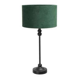 ValueLights Maggie Black Metal Candlestick Table Lamp with Velvet Drum Shade & LED Bulb in Bottle Green - thumbnail 2