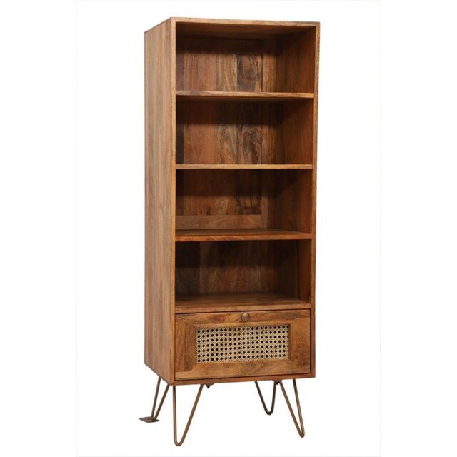 Jaipur Furniture Ltd Nyack Cabinet with Drawer - Mango Wood/Iron - L40 x W50 x H137 cm - Light Brown with Natural Rattan - Assembly Required - image 1