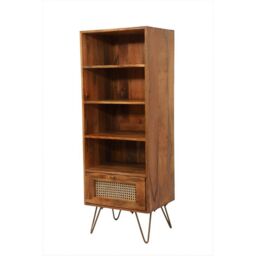 Jaipur Furniture Ltd Nyack Cabinet with Drawer - Mango Wood/Iron - L40 x W50 x H137 cm - Light Brown with Natural Rattan - Assembly Required - thumbnail 3