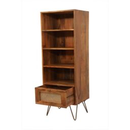 Jaipur Furniture Ltd Nyack Cabinet with Drawer - Mango Wood/Iron - L40 x W50 x H137 cm - Light Brown with Natural Rattan - Assembly Required - thumbnail 4