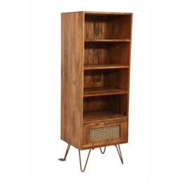 Jaipur Furniture Ltd Nyack Cabinet with Drawer - Mango Wood/Iron - L40 x W50 x H137 cm - Light Brown with Natural Rattan - Assembly Required - thumbnail 2