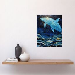 "Artery8 Wall Art Print Blue Whale Breach in Winter Waters Moonlit Seascape Waves Poster - Size: W12"" x H16""" - thumbnail 2
