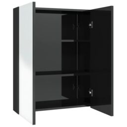 Berkfield Home Bathroom Mirror Cabinet 60x15x75 cm MDF Shining Black - Size: 60 x 15 x 75 cm - thumbnail 2