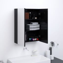 Berkfield Home Bathroom Mirror Cabinet 60x15x75 cm MDF Shining Black - Size: 60 x 15 x 75 cm