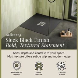 Balterley Premium Slimline Square Shower Tray - 900mm - Slate Black - thumbnail 2