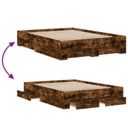 Berkfield Home Bed Frame w/Drawers Frame Smoked Oak 120x190 cm Small Double in Brown - thumbnail 7