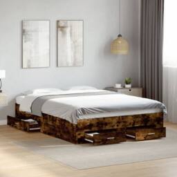 Berkfield Home Bed Frame w/Drawers Frame Smoked Oak 120x190 cm Small Double in Brown - thumbnail 2