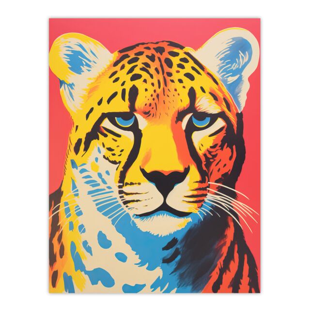 "Artery8 Wall Art Print Modern Cheetah Duotone Coral Yellow Orange Bright Risograph Artwork Painting Poster - Size: W12"" x H16""" - image 1