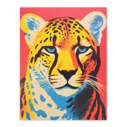"Artery8 Wall Art Print Modern Cheetah Duotone Coral Yellow Orange Bright Risograph Artwork Painting Poster - Size: W12"" x H16""" - thumbnail 1