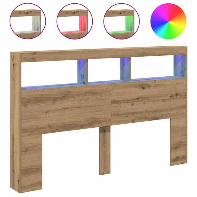 Berkfield Home Headboard Cabinet with LED Artisan Oak 160x17x102 cm in Brown - Size: 160 x 17 x 102 cm - image 1