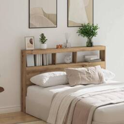 Berkfield Home Headboard Cabinet with LED Artisan Oak 160x17x102 cm in Brown - Size: 160 x 17 x 102 cm - thumbnail 4