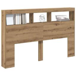 Berkfield Home Headboard Cabinet with LED Artisan Oak 160x17x102 cm in Brown - Size: 160 x 17 x 102 cm - thumbnail 5