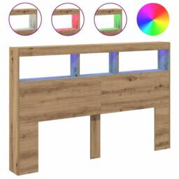 Berkfield Home Headboard Cabinet with LED Artisan Oak 160x17x102 cm in Brown - Size: 160 x 17 x 102 cm - thumbnail 1