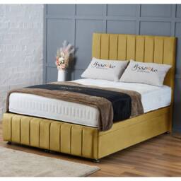 "BSSPOKE Sierra Ottoman Divan Bed Plush Velvet 54"" Headboard & Mattress in Mustard - Size: King" - thumbnail 1