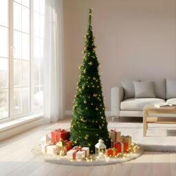 Shatchi 6Ft Prelit Pop up Christmas Tree With Warm White LED Lights & Gold Bauble in Green - thumbnail 3
