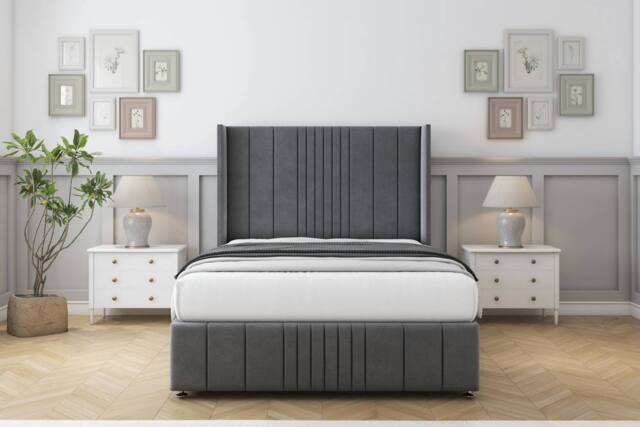 "Comfort Beds Grace Coniston Divan Base No Drawers - 54"" Wingback-Footboard in Dark Grey - Size: Small Single" - image 1