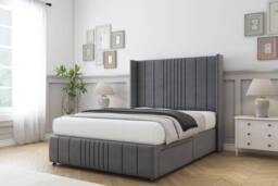 "Comfort Beds Grace Coniston Divan Base No Drawers - 54"" Wingback-Footboard in Dark Grey - Size: Small Single" - thumbnail 2