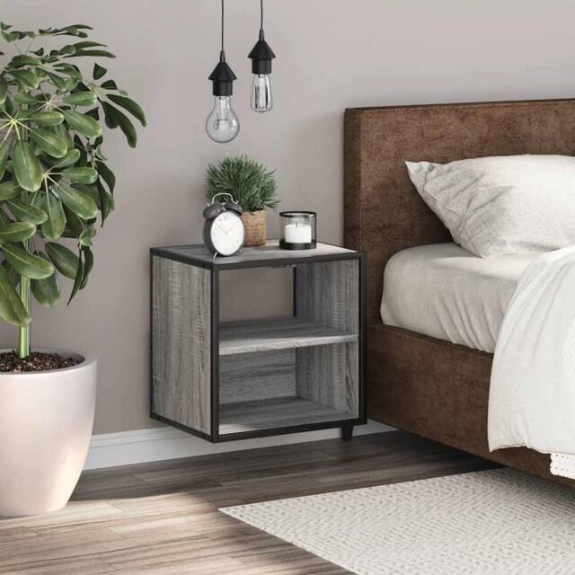Berkfield Home Durable Wall-mounted Bedside Cabinet Grey Sonoma 40x31x39.5 cm - image 1