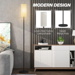 HOMCOM Floor Lamp with Linen Shade & Foot Switch for Living Room, White - thumbnail 4