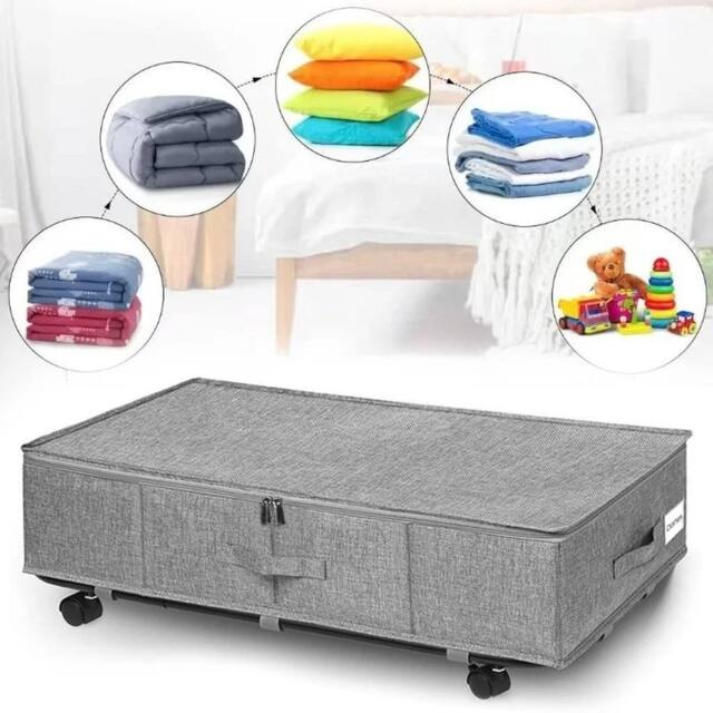 SPETLEK 1xUnderbed Storage Box Wheels Lid Clothes in Grey - Size: Large - image 1