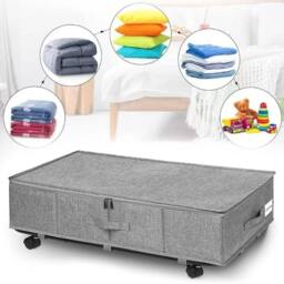 SPETLEK 1xUnderbed Storage Box Wheels Lid Clothes in Grey - Size: Large