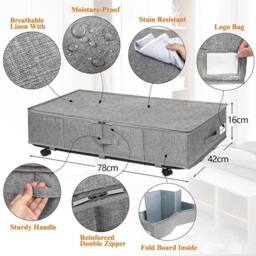 SPETLEK 1xUnderbed Storage Box Wheels Lid Clothes in Grey - Size: Large - thumbnail 2