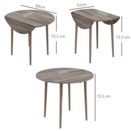 HOMCOM Folding Dining Table for 4, Round Drop Leaf Table, Modern Space Saving Small Kitchen Table with Wood Legs for Dining Room in Grey - thumbnail 3