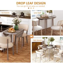 HOMCOM Folding Dining Table for 4, Round Drop Leaf Table, Modern Space Saving Small Kitchen Table with Wood Legs for Dining Room in Grey - thumbnail 4