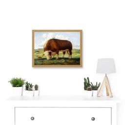 Artery8 Curry Ajax Hereford Bull Cow Birds Landscape Painting Artwork Framed Wall Art Print A4 in Light Oak - thumbnail 2