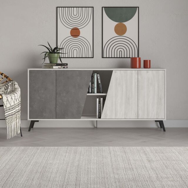 Decortie 2-Doors Sideboard 'Fiona' Metal Legs Storage Cabinet 180cm in Off-White - Size: 2 Pack - image 1