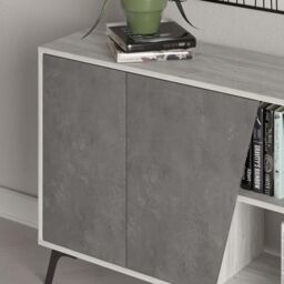 Decortie 2-Doors Sideboard 'Fiona' Metal Legs Storage Cabinet 180cm in Off-White - Size: 2 Pack - thumbnail 6