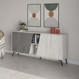 Decortie 2-Doors Sideboard 'Fiona' Metal Legs Storage Cabinet 180cm in Off-White - Size: 2 Pack - thumbnail 4