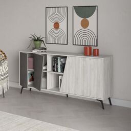 Decortie 2-Doors Sideboard 'Fiona' Metal Legs Storage Cabinet 180cm in Off-White - Size: 2 Pack - thumbnail 3