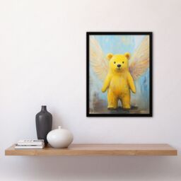 Artery8 Cute Yellow Teddy Bear With Wings Oil Painting Framed Art Print - Size: A4 - thumbnail 4
