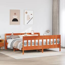 Berkfield Home Bed Frame without Mattress Wax Brown 200x200 cm Solid Wood Pine - thumbnail 2
