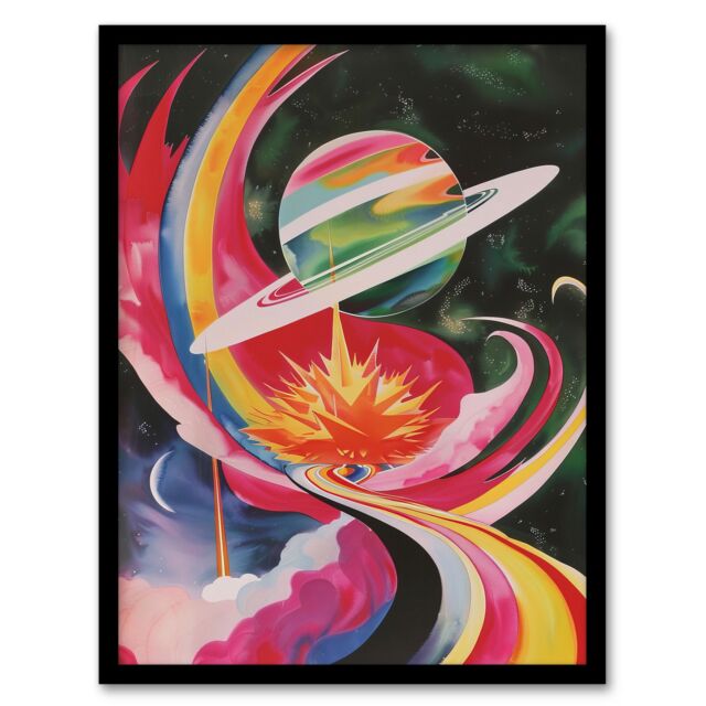 "Artery8 Abstract Colourful Planet in Space Artwork Galaxy Framed Art Print - Size: W12"" x H16""" - image 1