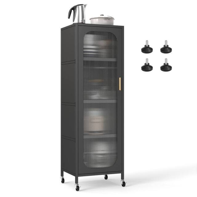 Gymax Metal Storage Cabinet 5-Tier Tall Narrow Kitchen Pantry on Wheels in Black - image 1