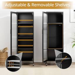 Gymax Metal Storage Cabinet 5-Tier Tall Narrow Kitchen Pantry on Wheels in Black - thumbnail 6