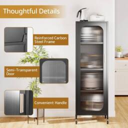 Gymax Metal Storage Cabinet 5-Tier Tall Narrow Kitchen Pantry on Wheels in Black - thumbnail 9