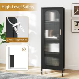 Gymax Metal Storage Cabinet 5-Tier Tall Narrow Kitchen Pantry on Wheels in Black - thumbnail 8