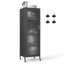 Gymax Metal Storage Cabinet 5-Tier Tall Narrow Kitchen Pantry on Wheels in Black