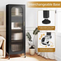 Gymax Metal Storage Cabinet 5-Tier Tall Narrow Kitchen Pantry on Wheels in Black - thumbnail 7