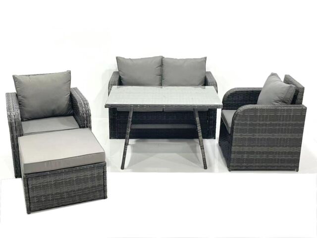 Fimous Outdoor Garden Furniture Set with Reclining Chair Big Footstool Dark Grey Mixed - image 1