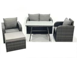 Fimous Outdoor Garden Furniture Set with Reclining Chair Big Footstool Dark Grey Mixed - thumbnail 1