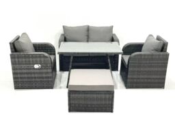 Fimous Outdoor Garden Furniture Set with Reclining Chair Big Footstool Dark Grey Mixed - thumbnail 2