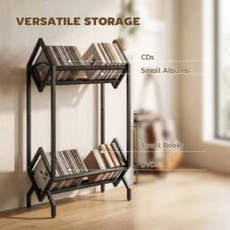 KORVIXA 50 CD Storage Rack, 2-Tier Metal CD Storage Unit in Black - Size: 0.6m2 - thumbnail 4